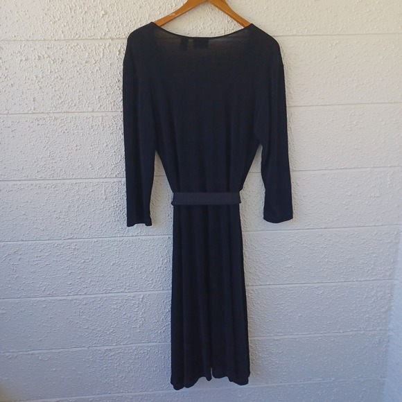 Chico's Travelers Black Wrap Midi Dress 3/4 Sleeve Tie Waist Size 2 L Large - Picture 4 of 7